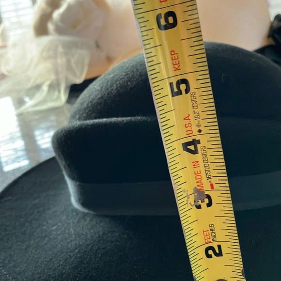 Ladies Black Hat, 💯% Wool, Measures 13”x 10”x 5”, 3” Brim, Ribbon Surrounding - Picture 9 of 10